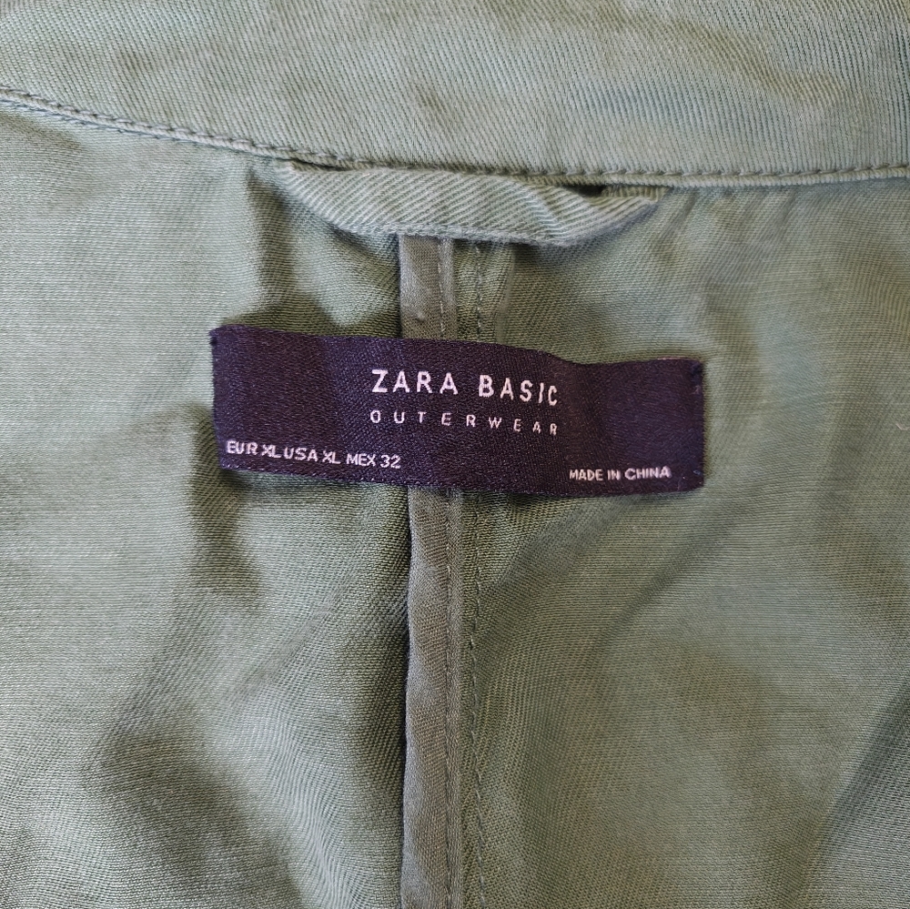 Zara Basic Outerwear Forest Green Belted Trench C… - image 4